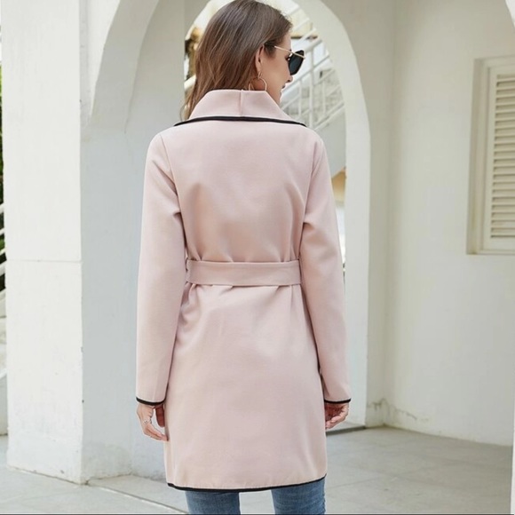 Waterfall neck contrast binding belted outwear - Picture 2 of 5